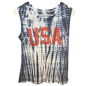 LOL Vintage Women’s USA Blue and White Tie-Dye Sleeveless Casual Top Size M